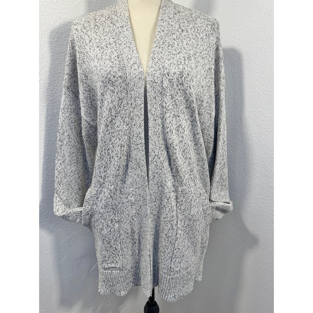 Madewell Black White Cardigan Speckled Open Sweater Cotton Knit Cardi M
